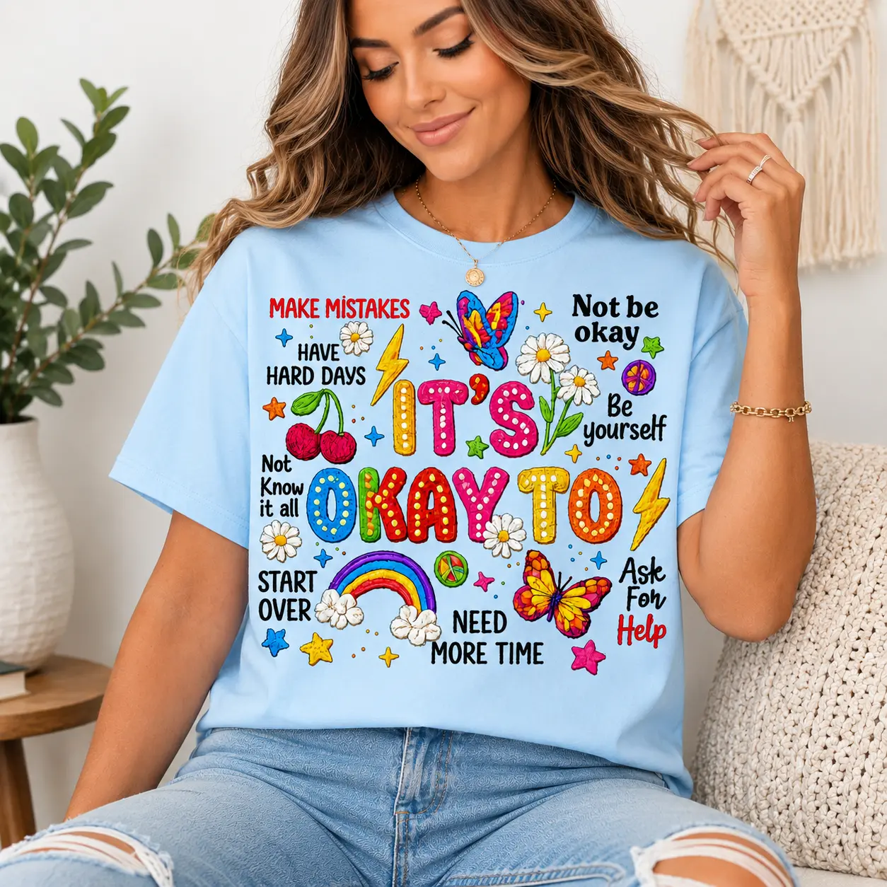 Mental Health Box 2-T-Shirts tumbler Awareness Be the Change It's Okay to Not Be Okay  Tshirt Womenswear
