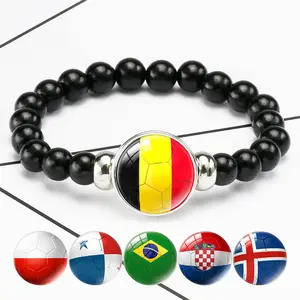 Fashionable beaded snap-button bracelet jewelry, football-themed crystal bracelets from various countries, and accessories