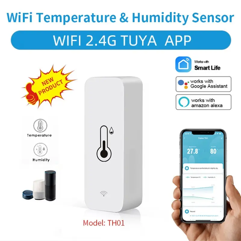 WiFi Smart Temperature Humidity Sensor, Indoor Temperature Monitor, 2 Pack, Home Automation, Remote Monitoring, Alexa Google Assistant, Device Sharing Supported