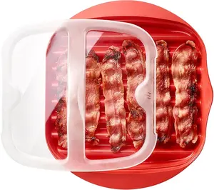 Microwave Bacon Tray with Splatter Lid, Microwave Easy Bacon Maker, Microwavable Bacon Grill Tray Make Crispy in Minutes