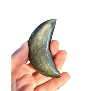 Gold Sheen Obsidian Crystal Moon Carving for Protection and Grounding - Home Decor
