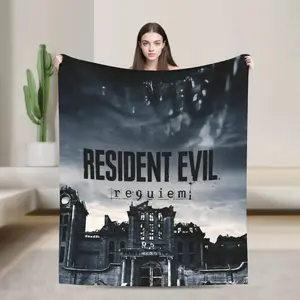 Resident Evil 9 Requiem Leon Inspired Game Throw Blanket Ultra Soft Cozy Plush Gaming Blanket for Sofa Bedroom Living Room Bedding Multiple Sizes Horror Game Fan Gift