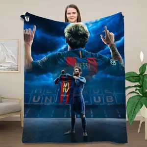 Warm nap Blanket Messi themed cozy print creative inspiration design flannel blanket, perfect for bed, sofa, office and travel, perfect gift for football fans