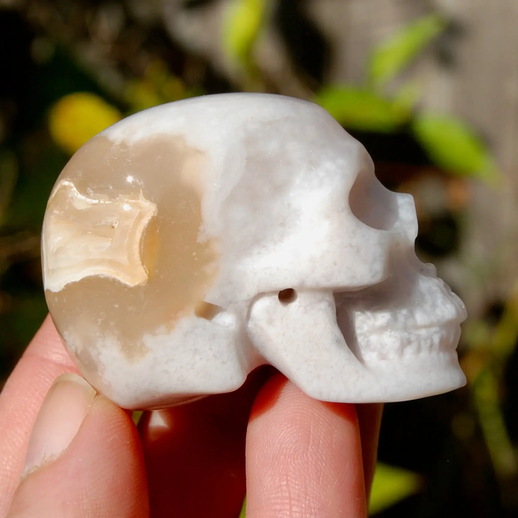 2" Sakura Flower Agate Carved Crystal Skull