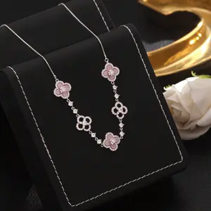 Luxury Clover Statement Necklace with Mother-of-Pearl & Micro-Paved Cubic Zirconia Elegant Lucky Floral Pendant Necklace for Women Ideal for Daily Wear Party & Anniversary Gift