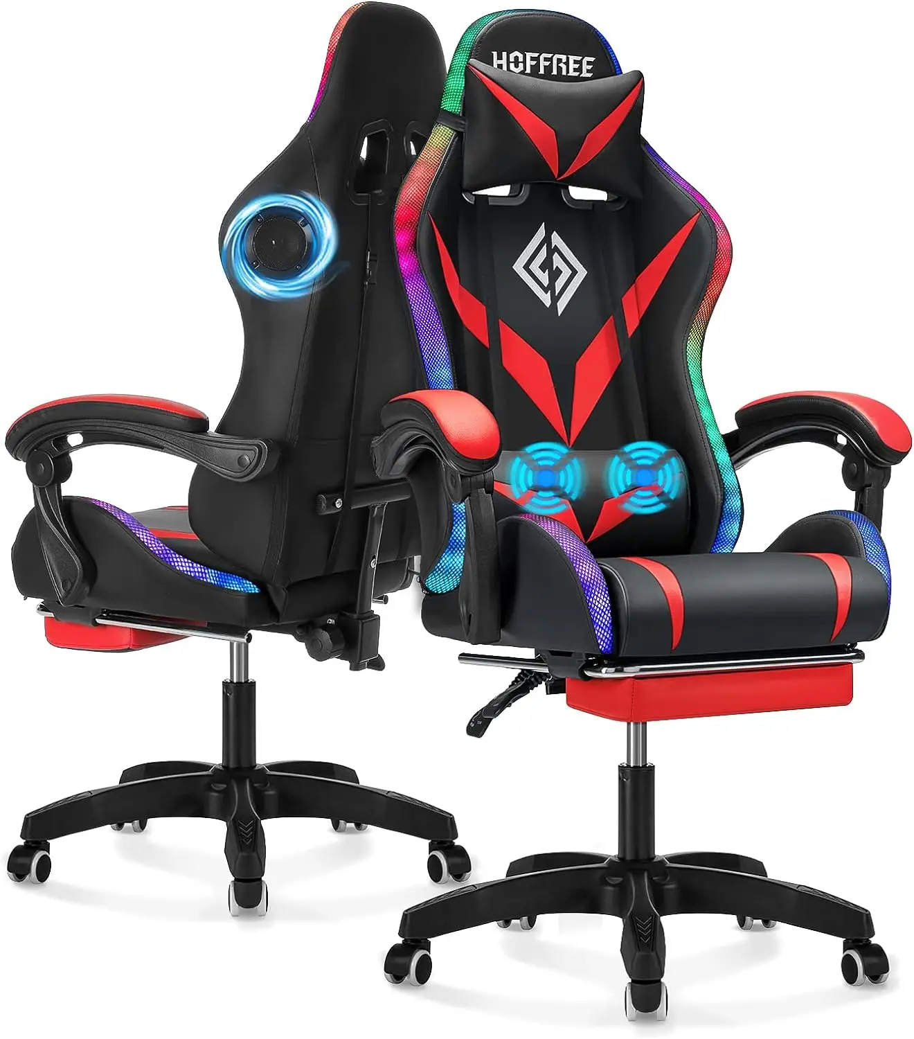 Hommpa RGB Gaming Chair with Bluetooth Speakers and LED Lights Cute Massage Computer Gaming Chair with Footrest High Back Music Video Game Chairs with