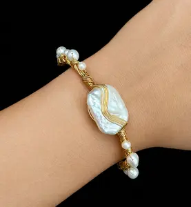 Baroque Fresh Water Pearl Bangle – Statement Irregular Pearl Bracelet