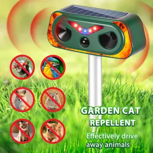 Solar Ultrasonic Animal Repeller for Garden, Cat repellent outdoor，PIR Motion Sensor, IP65 Waterproof Outdoor, 2 Modes – Fox, Deer, Rabbit, Skunk & Rodent Deterrent for Yard