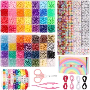 Bracelet Making Kit 2400 Pcs Bracelet Beads 56 Colors Pony Beads in Bead Organizer 1400 Kandi Beads + 1000 Letter Beads Jewelry Craft Supplies for Friendship Bracelets DIY Gifts for Teens