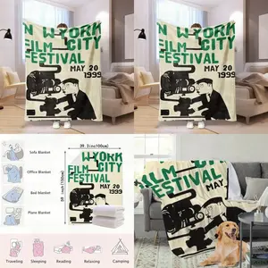 1999 New York City Film Festival Retro Flannel Throw Blanket - Soft Warm Modern Style Polyester Printed Blanket with NYC Film Festival Design Suitable for Home Office or Cinematic-Themed Dr All-Season Use hine Washable Multi Functional Drative Throw