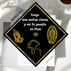 Virgen de Guadalupe God Praying Rosary Blessed Graduation Cap Topper Decor (Print)