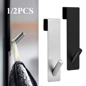 1pc Behind Door Hooks Metal Clothes Hooks Stainless Steel Non Punch Removable Glass Door Towel Rack Coat Rack Hooks Bathroom Storage