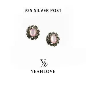 YEAHLOVE 925 Sterling Silver Vintage Royal Earrings | Hypoallergenic | Cat’s Eye Stone with Sparkling Crystals | Versatile for Daily & Special Occasions | Unique Retro Statement Accessory