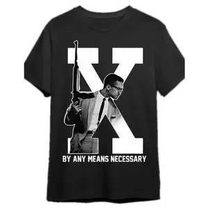 Malcolm X by Any Means Necessary T-Shirt 338281 funny Men' s Short Sleeve Graphic T-shirt Collection black PR Cotton Fabric 0710D 818