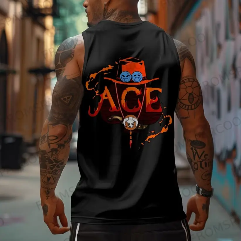 Casual Anime One Piece Ace Death Print Gym Tank Top
