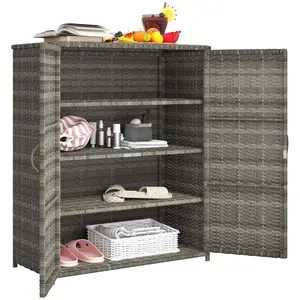 Rattan Wicker Outdoor Storage Cabinet Mixed Gray 2 Door Rattan Storage Cabinet With 4 Shelves For Pool Towels And Sunscreen Holds 198 Lbs Total
