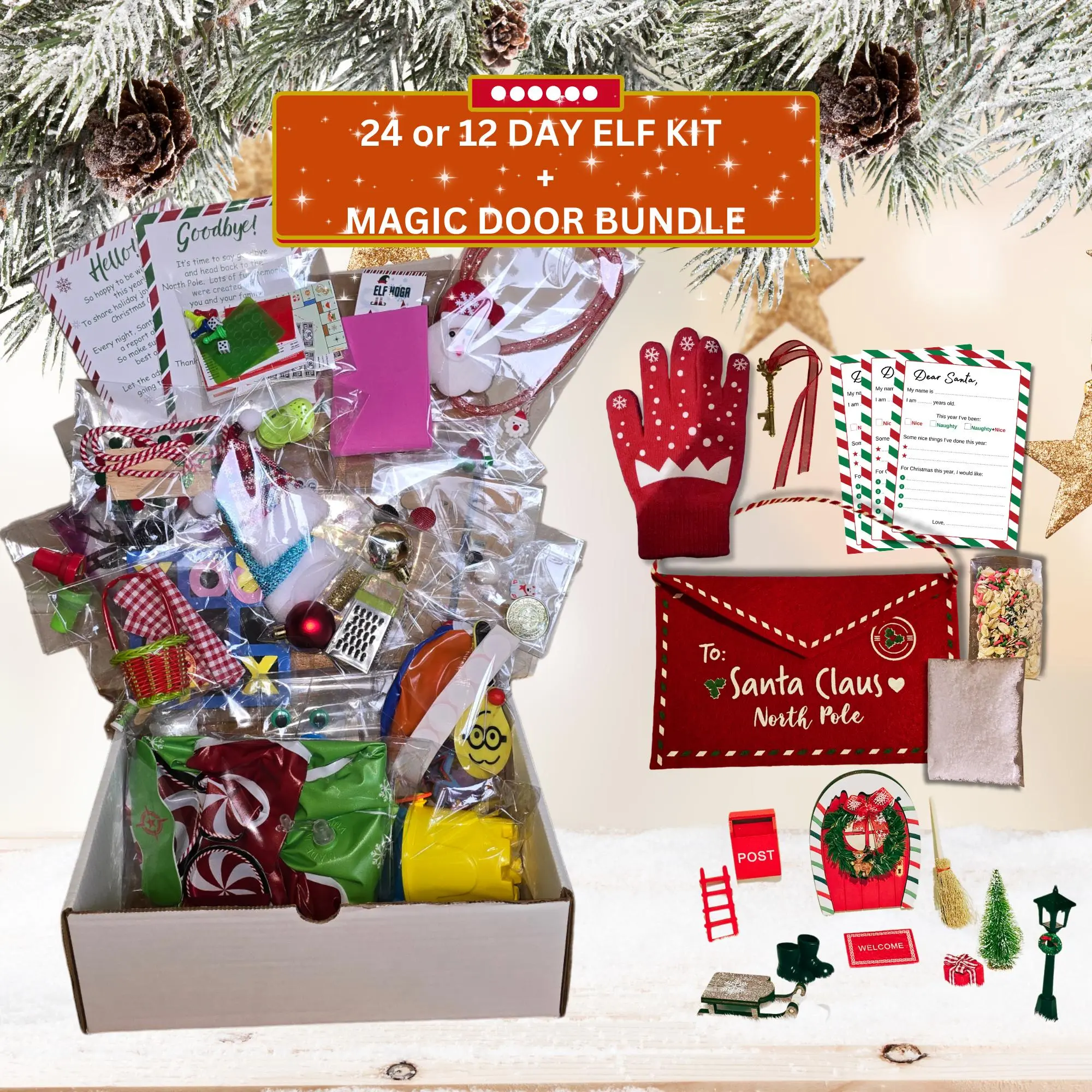 The Original Elf Kit (24 or 12 Days) + Elf Magic Door Bundle Christmas Wooden