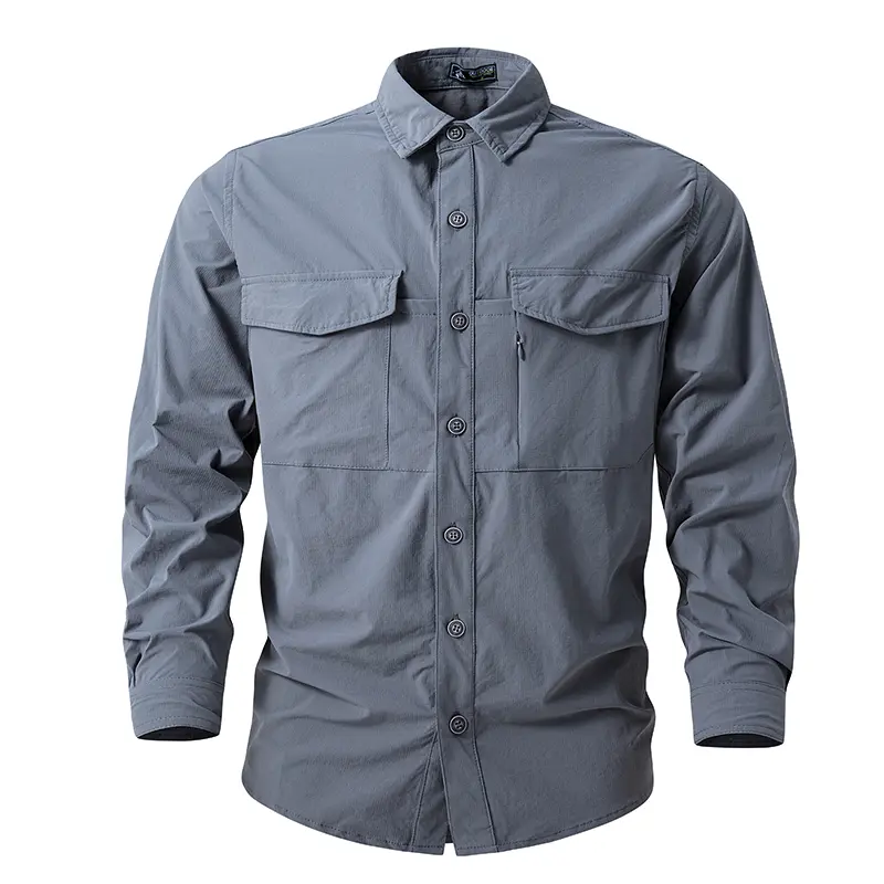 Men's long-sleeved shirt, spring and autumn high elastic solid color outdoor leisure, tooling shirt versatile jacket