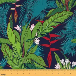 Floral Upholstery Fabric,Flower and Palm Leaves Fabric by The Yard,Green Tropical Botanical Decorative Fabric for Upholstery and Home DIY Projects