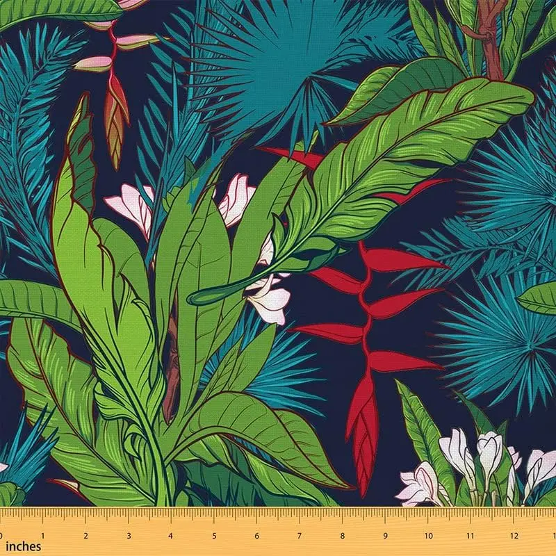 Feelyou Durable Polyester Digital Printed Upholstery Fabric - Colorful Flower & Vibrant Floral Palm Leaf Patterns, by the yd for Green Tropical Botanical Upholstery & Home DIY Projects, Digital Printed Fabric, Durable Polyester Fabric