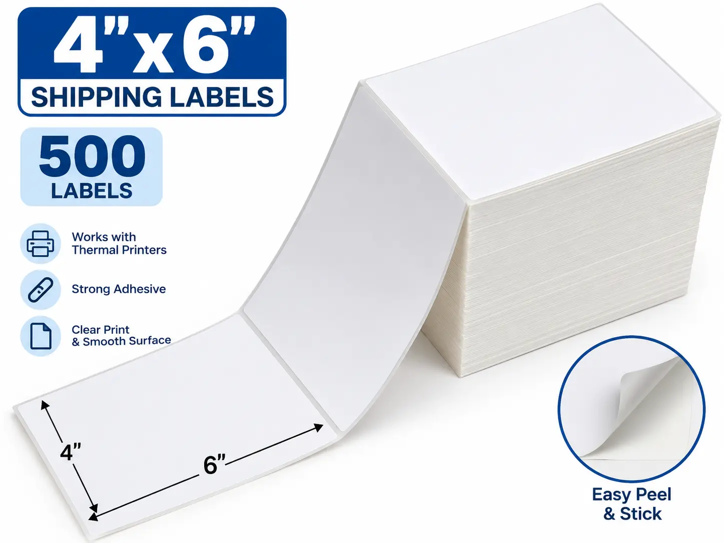 Fanfold 4 x 6 Direct Thermal Shipping Labels with Perforations for Direct Thermal Printers - 500 Labels per stack