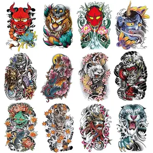 12 Realistic Waterproof Temporary Tattoos for Arm, Colorful Japanese Tiger, Panda, Lotus, Koi, Samurai Designs for Adults, Perfect for Parties and Daily Use