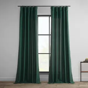 Deep Green Dobby Linen Semi-Sheer Curtain