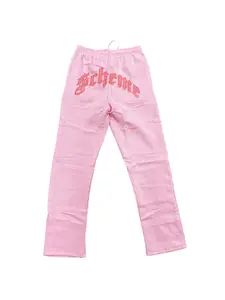 Ladies Distressed Sweatpants - Pink