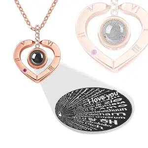 Romantic Heart Projection Pendant Necklace 100 Languages Love Message Gift Box for Wife Girlfriend Anniversary Weddings High Quality Durable Comfortable