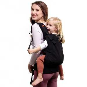 Toddler Carrier (20-60 lbs) with Extra Wide Seat, 100% Cotton - Front-Carry & Backpack Style - Lightweight & Ergonomic Sling Carrier for Children from 18months - Metro Black
