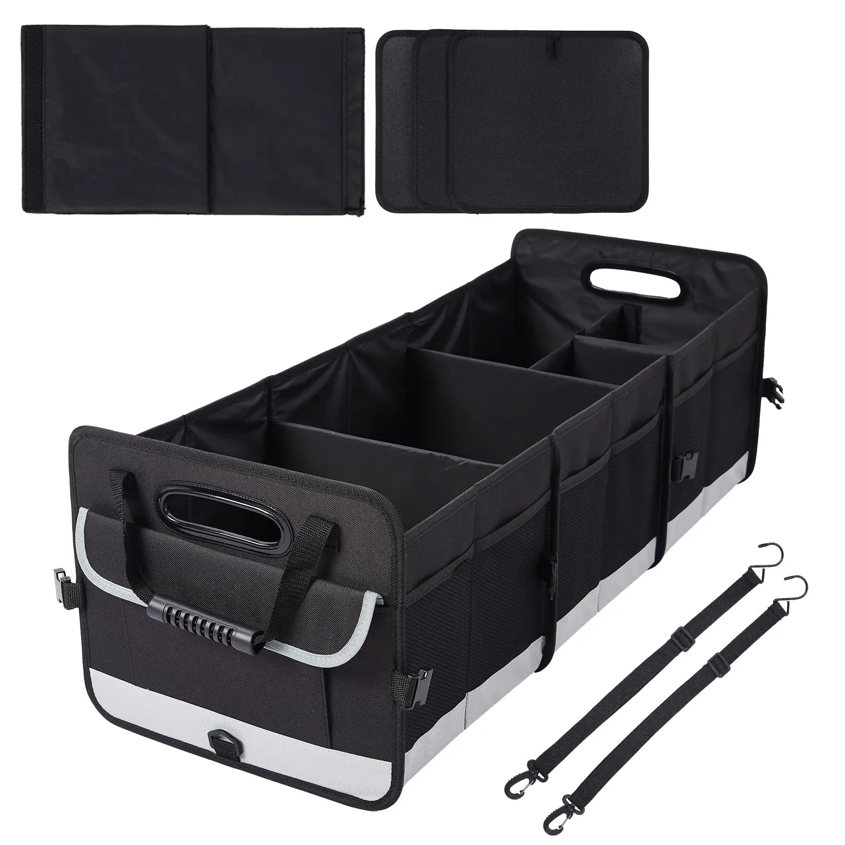 Trunk Organizer for SUV, Black-Gray, 35.4"x13.8"x11.8", with Handle & Lid, 3 Compartments, Foldable & Non-Slip, for Car Trunk Storage Organizing