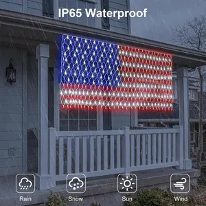 echosari Solar American Flag Lights 420 LEDs - Waterproof Outdoor US Flag Net Lights for 4th of July Memorial Day Patriotic Garden Decor, Perfect Gift for Veterans