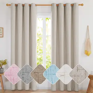 Deconovo Linen 100% Blackout Curtains  2 Panels, Thermal Insulated Living Room Curtains, Room Darkening Window Curtains Drapes for Bedroom Windows