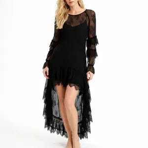 Women Lace See Through Long Sleeve High Neck Loose Fit Sexy Elegant Formal Bridal Shower Engagement Prom Gala Summer Spring Vacation Festival Trendy Cute Soft Breathable Lightweight Flowy dress