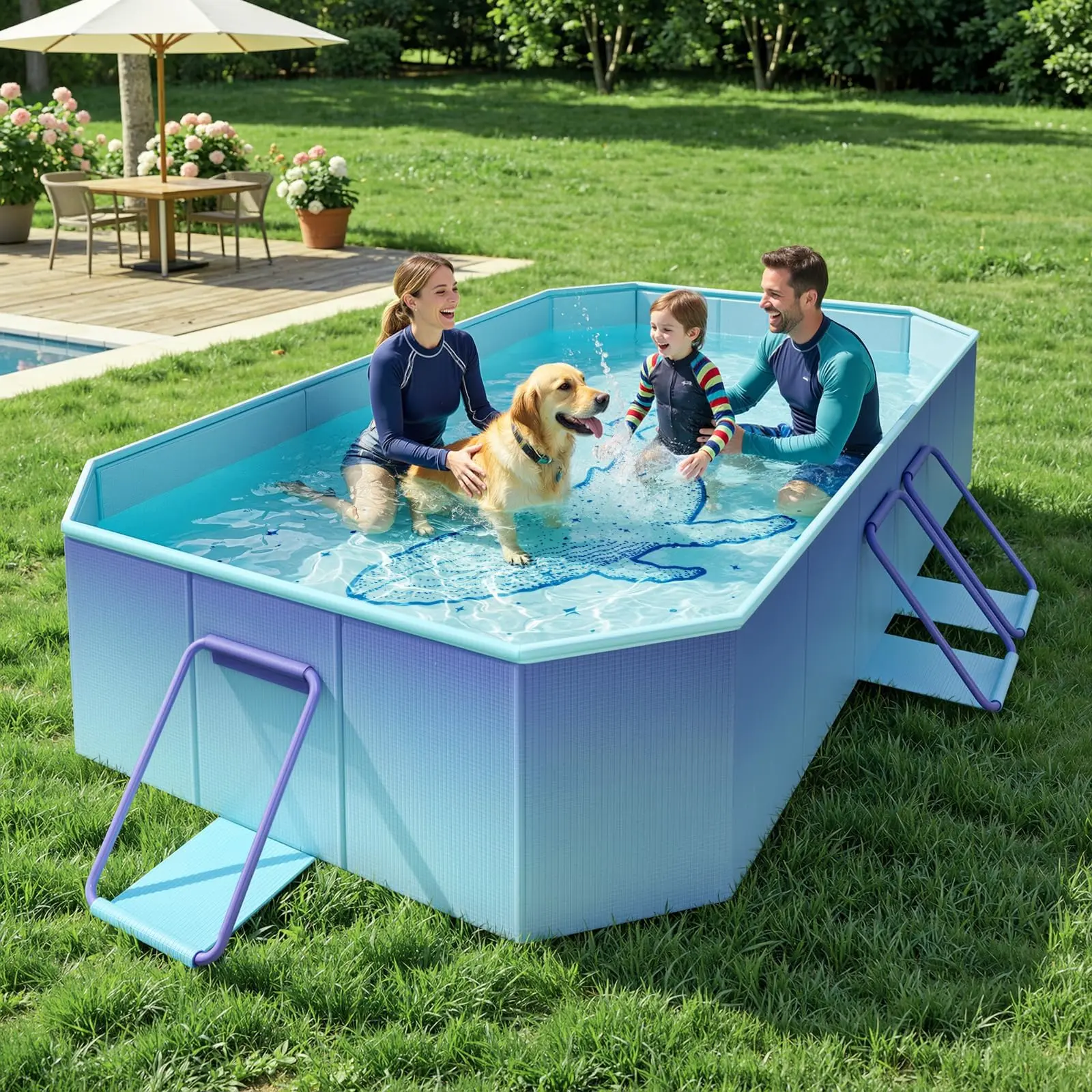 Foldable Pool, Non-Inflatable Swimming Pool with Rigid Puncture-Proof Hard Composite Board, Kiddie Pool Outdoor Pool, Adults & Kids Pool for Backyard Garden Dog Pool