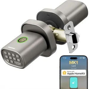 HomeKit Lock Over THREAD Smart Fingerprint Lock with Keypad Door Knob, HomeKit Hub Required, iOS ONLY for Interior Door, Bedroom, Office, MK1 Titanium