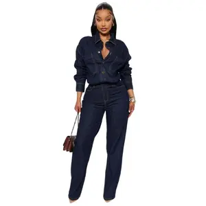 WOMEN FASHION DENIM LONG SLEEVES JUMPSUIT