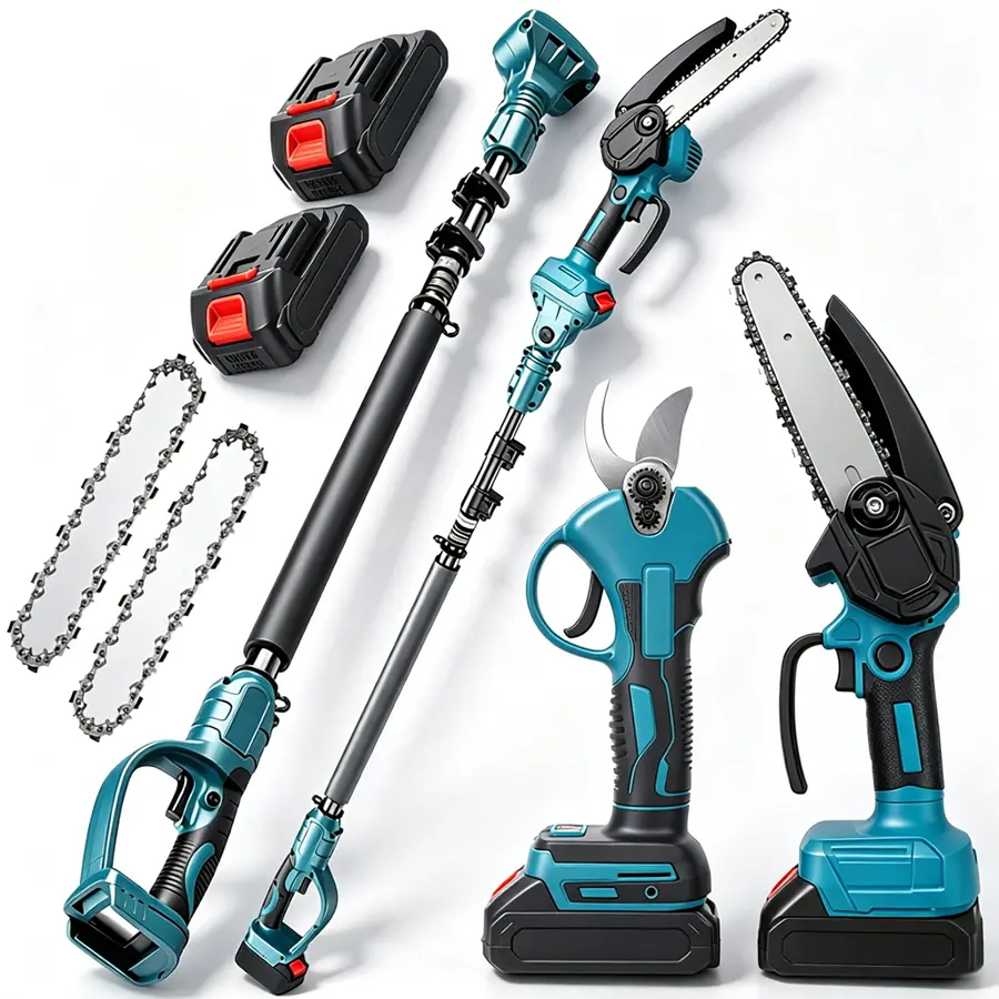 【Upgraded Version】3-in-1 Cordless Pole Saw and Pruning Shears, 2 Batteries | 6-inch chainsaw and electric pruning shears, 20V batteries and charger, gift for men dad gardener, tree trimming and garden