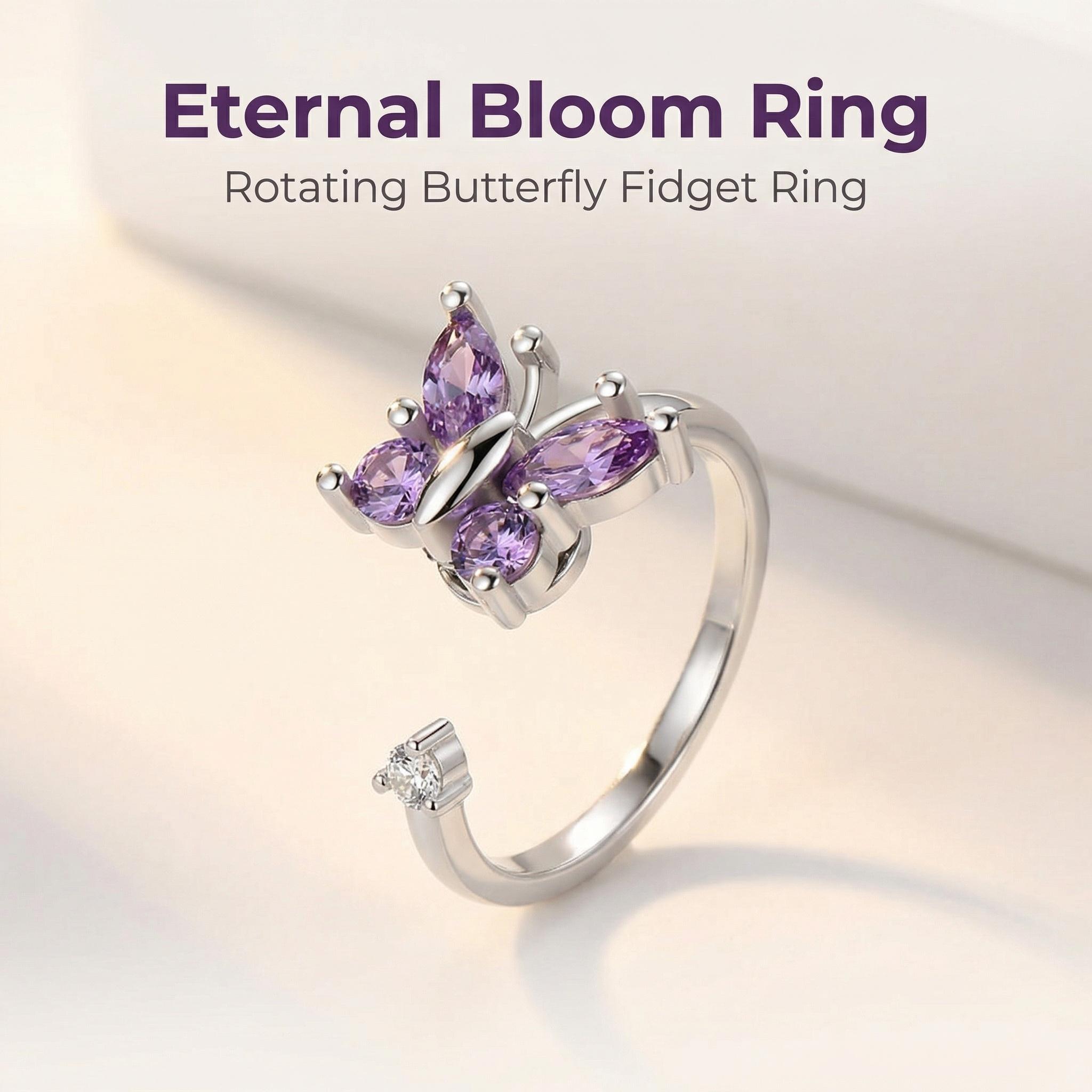 Adjustable Rotating Butterfly Ring with Sparkling Zircon Open Design Romantic Fidget Jewelry Gift for Women Self Love & Emotional Connection