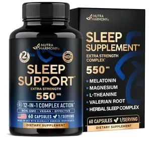 Sleeping Pills for Adults 550mg - Melatonin 3mg | Valerian Root for Sleep | L-Theanine | Magnesium - Natural Sleep Aid Supplement - Non-Habit Forming Rest Support - Lab Tested - 1/day, 2 Month Supply