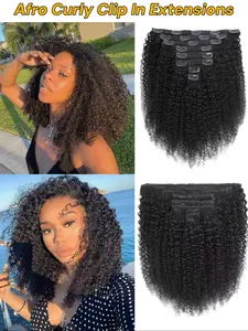 8pcs Afro Curly Clip In Human Hair Extensions For Girls 120g/per Double Wefts With 20 Clips