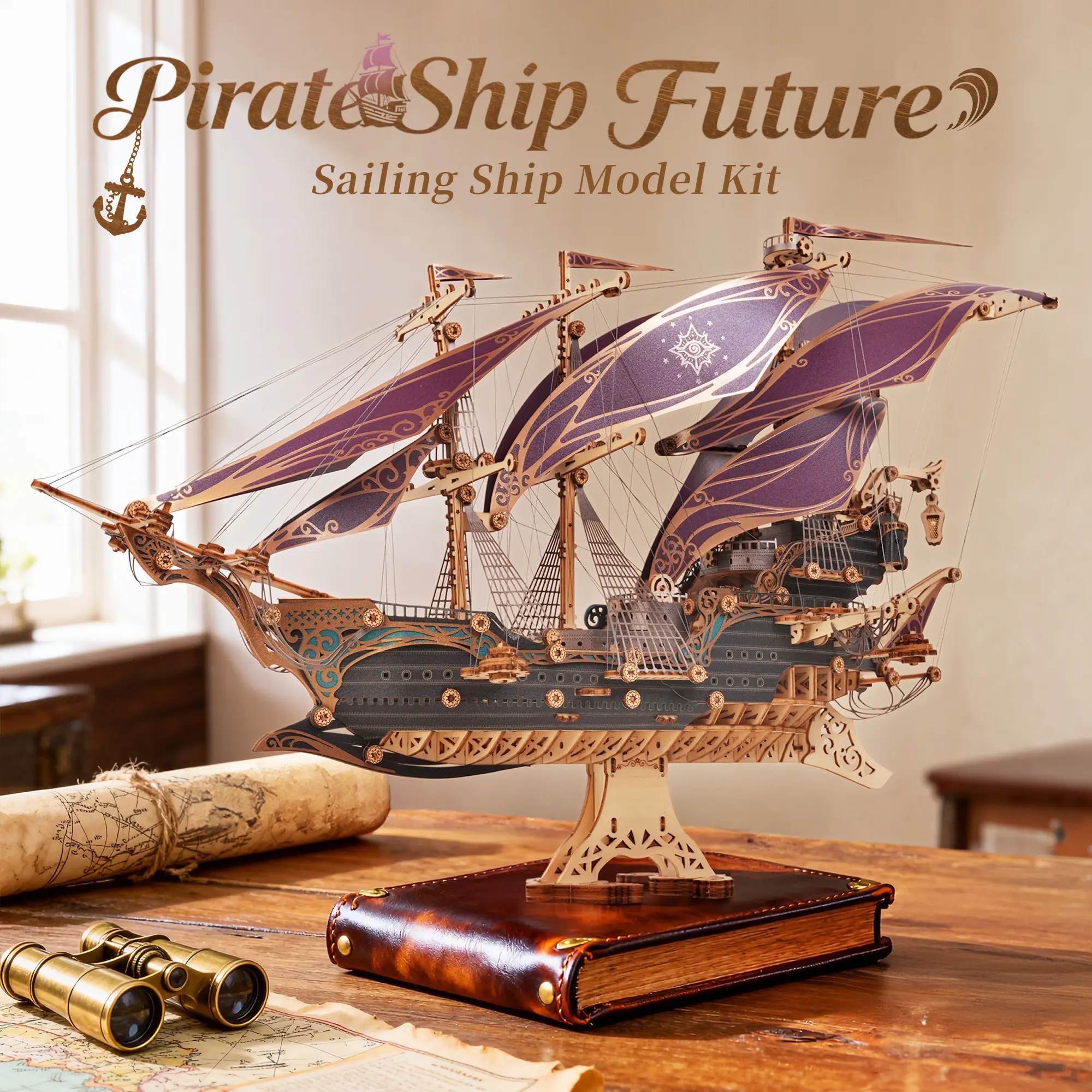 518 Pieces Sailing Ship Kit - FUNPOLA 3D Wooden Puzzle Pirate Ship Model - Sailing Ship Building Kit, Adventure, Home Decor Display, Creative Gift for Adults and Teens - DealsForYouDays