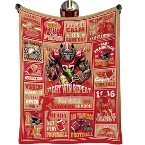 Rugby blanket Football Throw Blanket American Rugby Fuzzy Flannel Plush Blanket  Single-sided Polyester All Seasons Sport Team Fan Gifts for Men Women Machine Washable Sofa Bed Use
