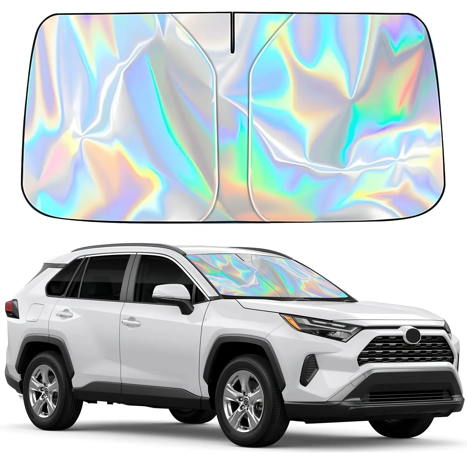 Car Exterior Compact Windshield Sunshade Cover - Foldable Vinyl, Portable UV-Ray Reflective Cooling Shade, Reflective Sun Protection Front Window for Car Drivers