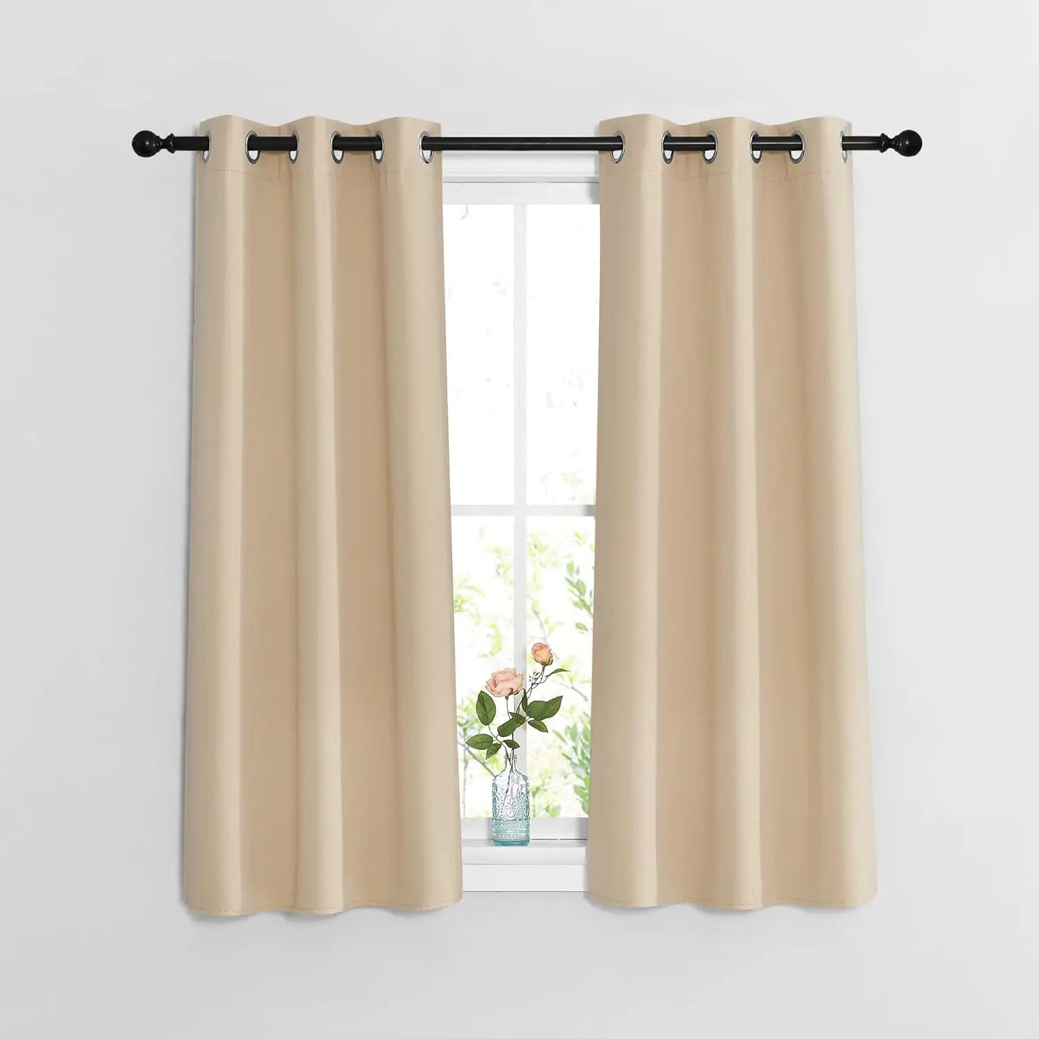 NICETOWN Beige Curtains Set of 2 - 37in W x 48in L Aesthetic Neutral Blackout Grommet Drapes, Thermal Insulated Solid Window Treatment for Bedroom, Aesthetic Neutral Curtains
