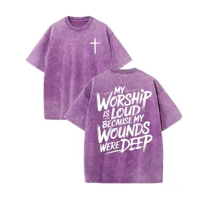My Worship Is Loud Because My Wounds Were Deep Unisex Washed Christian Shirt, Christian Scripture T-Shirt, Vintage Retro Washed Shirt Double Sided Printed oversized summer outfit men