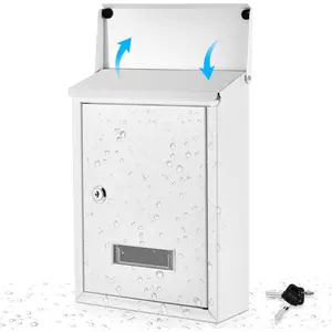 Lockable Mailbox Wall Mounted Suggestion Box with 2 Keys Metal Donation Box Safe Ballot Box with Slot for Office Charity Cards Money Voting Collection, 8.3'' l x 11.8'' H x 2.8'' W(White)