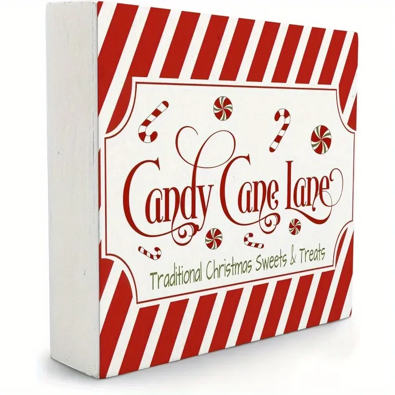 Candy Cane Lane Wooden Box Sign, Christmas Box Sign For Home Shelf Table Desk Decor, Candy Cane Lane Wood Sign, Candycane Christmas Decor, Candy Cane Decorations, 5x5 Inch