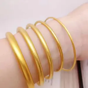 Women's Hand Bracelets Dubai Gold Color 2/3/4/5mm Round Circle Cuff Bangles Waterproof High Quality Luxury Jewelry Gifts