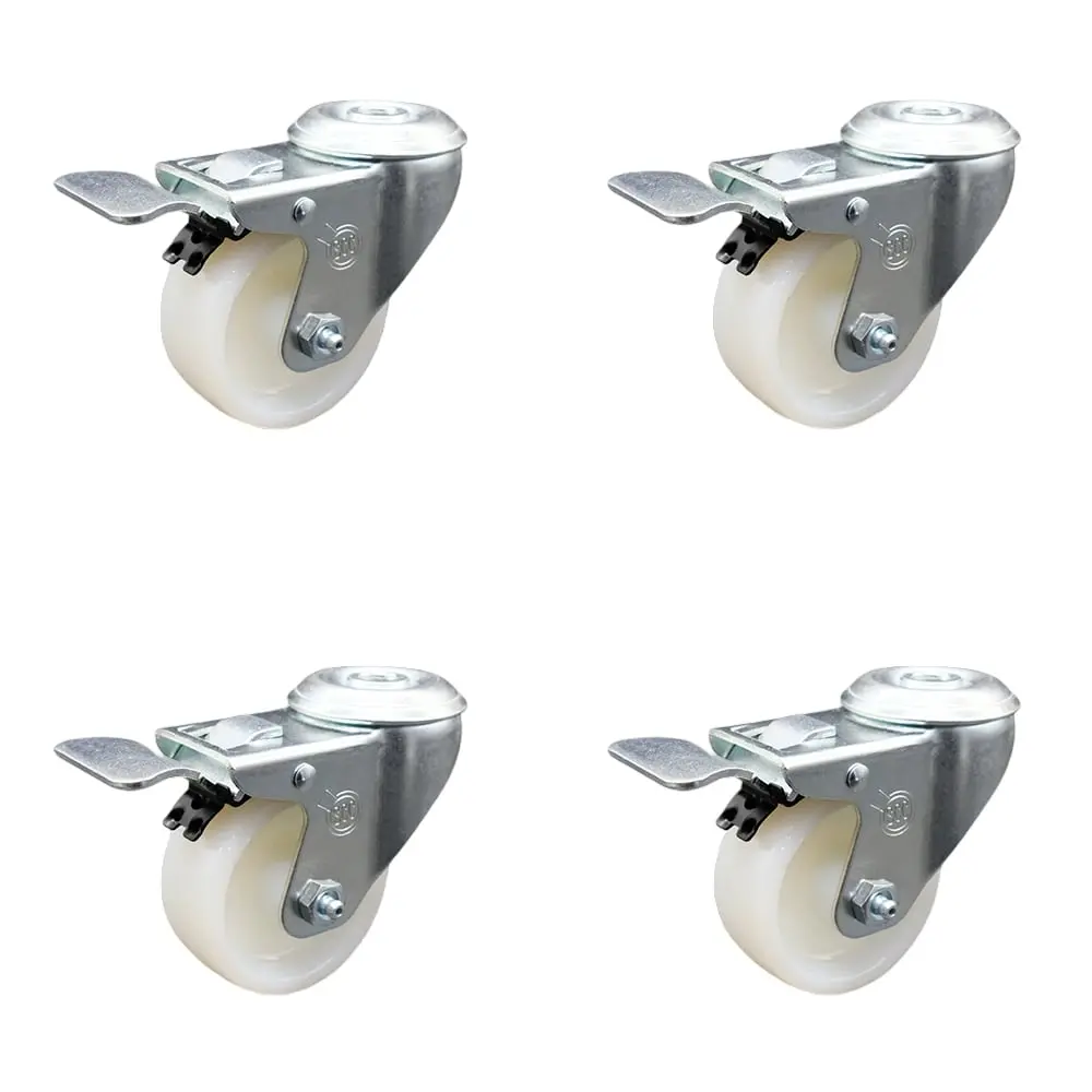 Service Caster SCC-SSBHTTL20S314-NYS-4 Stainless Steel Nylon Swivel Bolt Hole Castors with Total Brake, 3x1.25 in White Wheels - Chemical Resistant, Low Rolling Resistance, Maintenance Free for Material Handling Carts, Equipment (Set of 4)